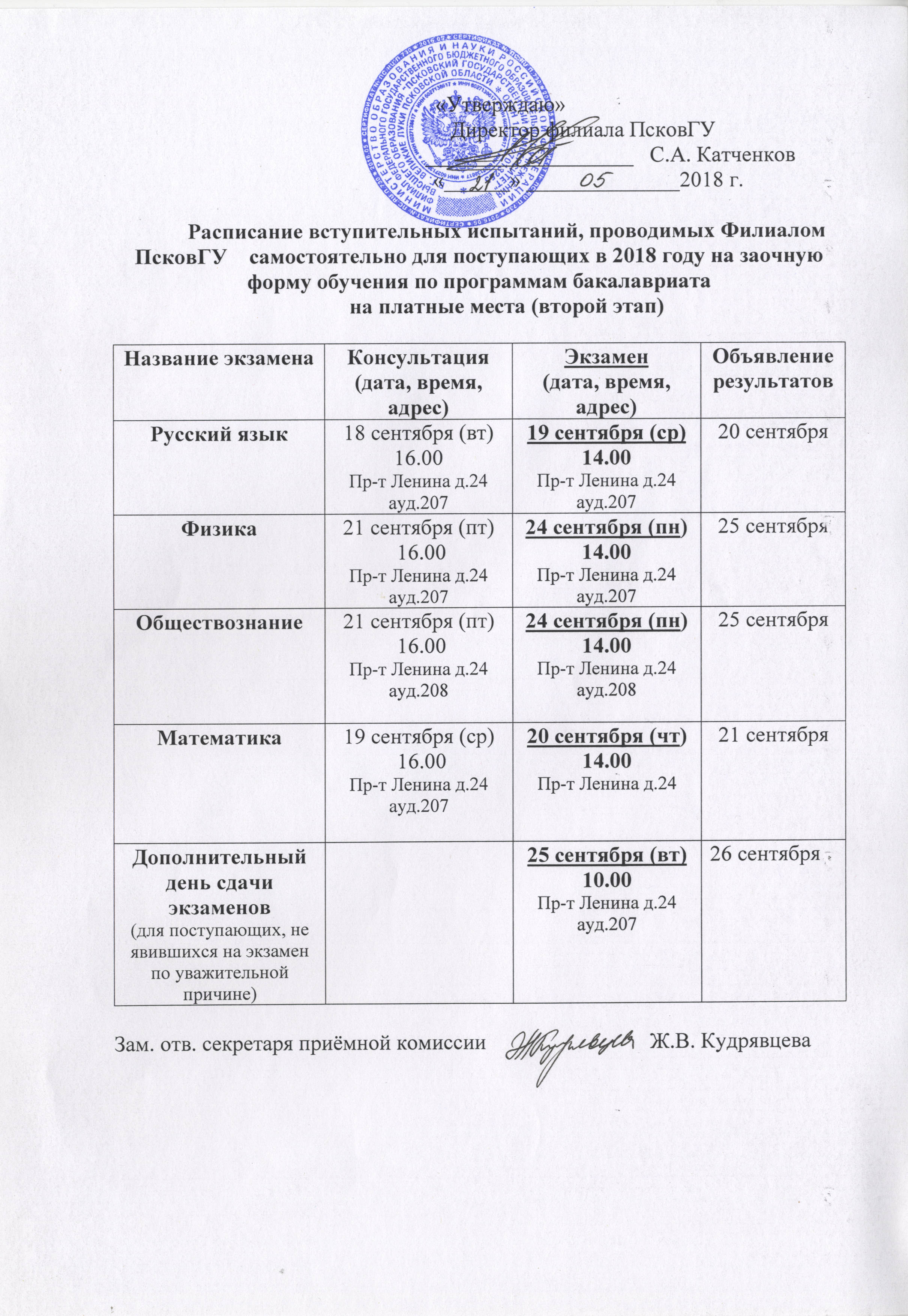 Расписание псков гу